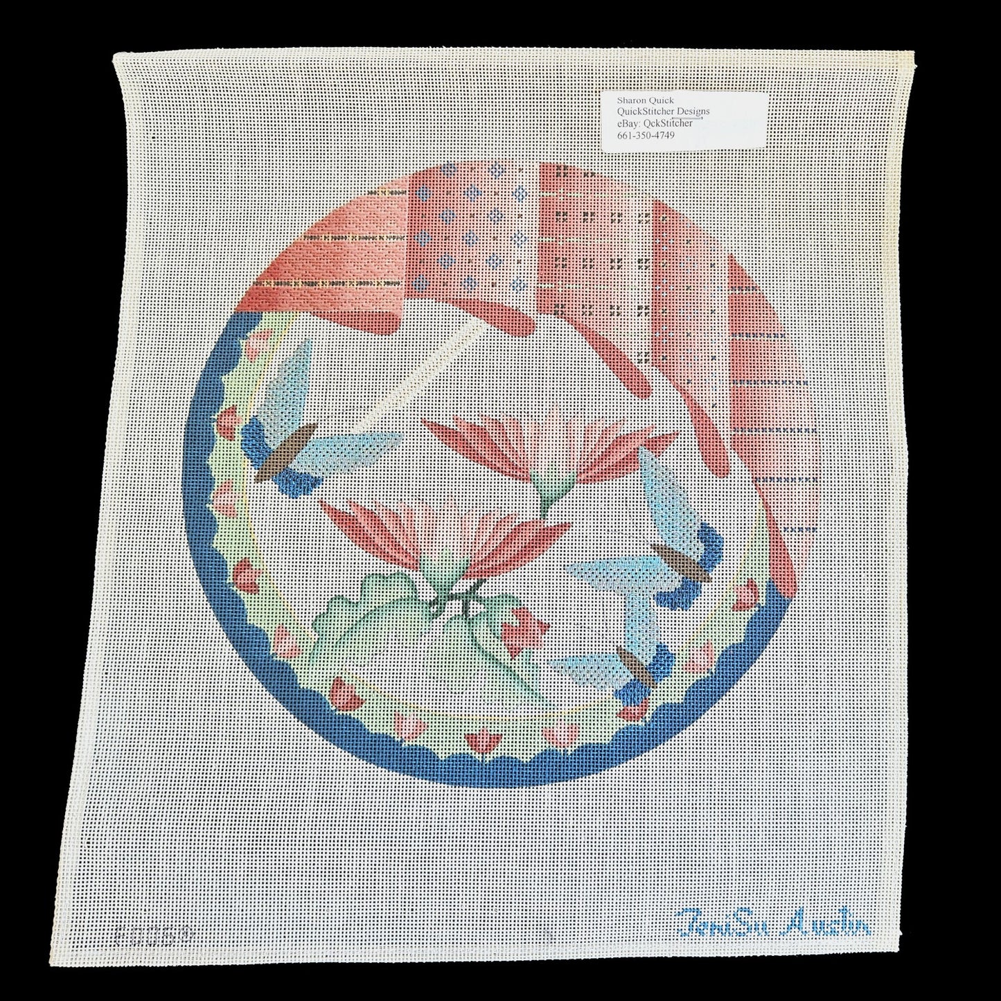 TERISU AUSTIN HP NEEDLEPOINT CANVAS: BUTTERFLY SPRING SEAT CUSHION F005 BM2