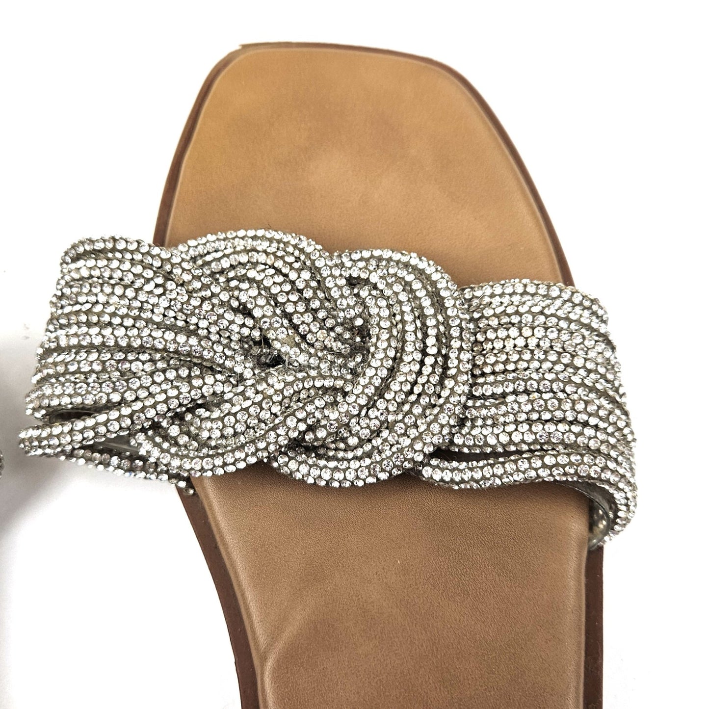 STEVE MADDEN WOMEN'S ADORE GLITTERY RHINESTONE KNOT FRONT SLIDE SANDAL 9M3