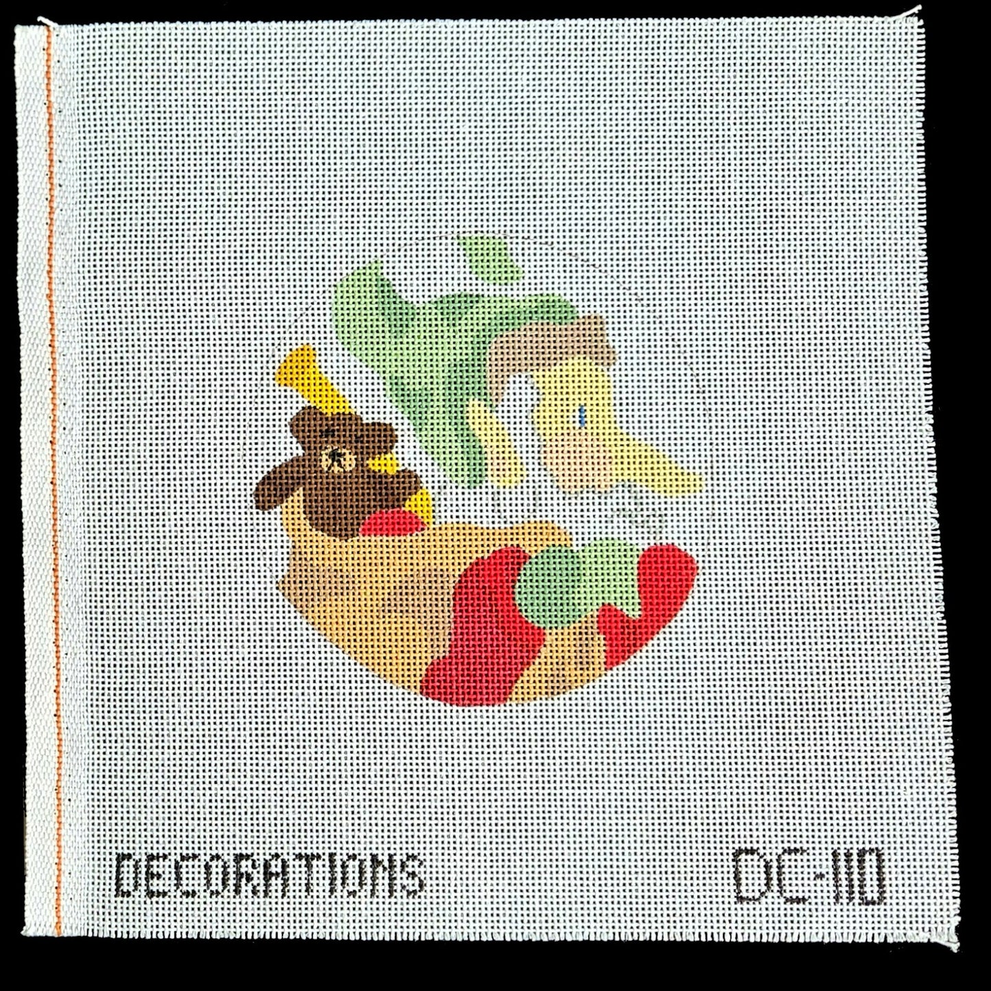 DECORATIONS NEEDLEPOINT CANVAS LOT: ORNAMENT CHRISTMAS ELF GG1