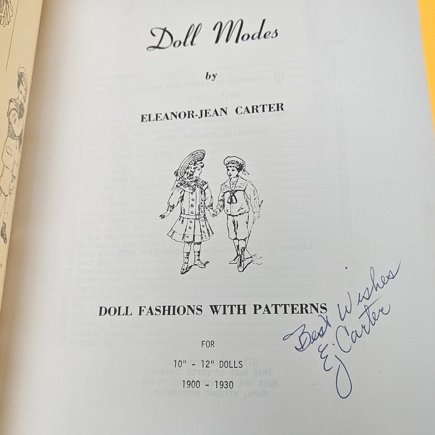 SIGNED 1972 DOLL MODES BOOK BY ELEANOR J CARTER DOLL FASHIONS W/ PATTERNS LF1