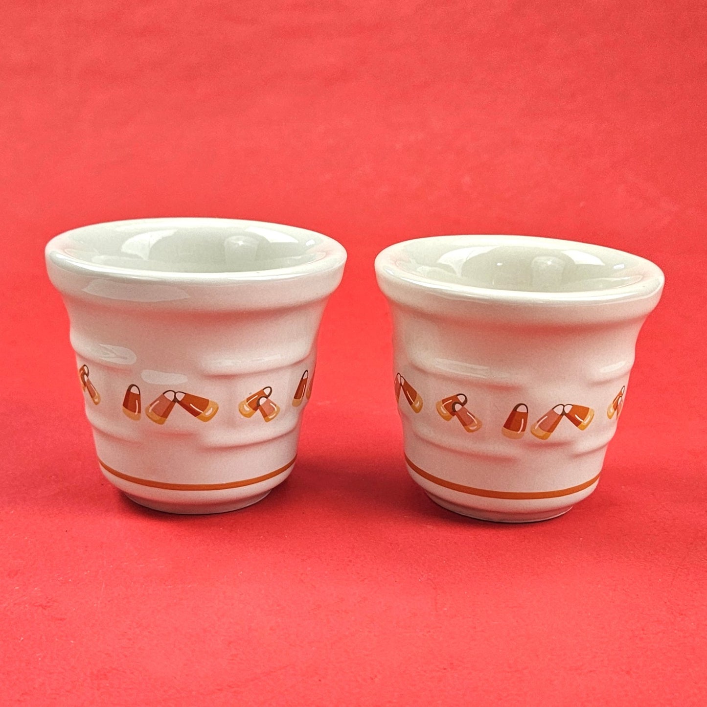 RETIRED LONGABERGER POTTERY: HALLOWEEN CANDY CORN 2 PK VOTIVE CUPS1