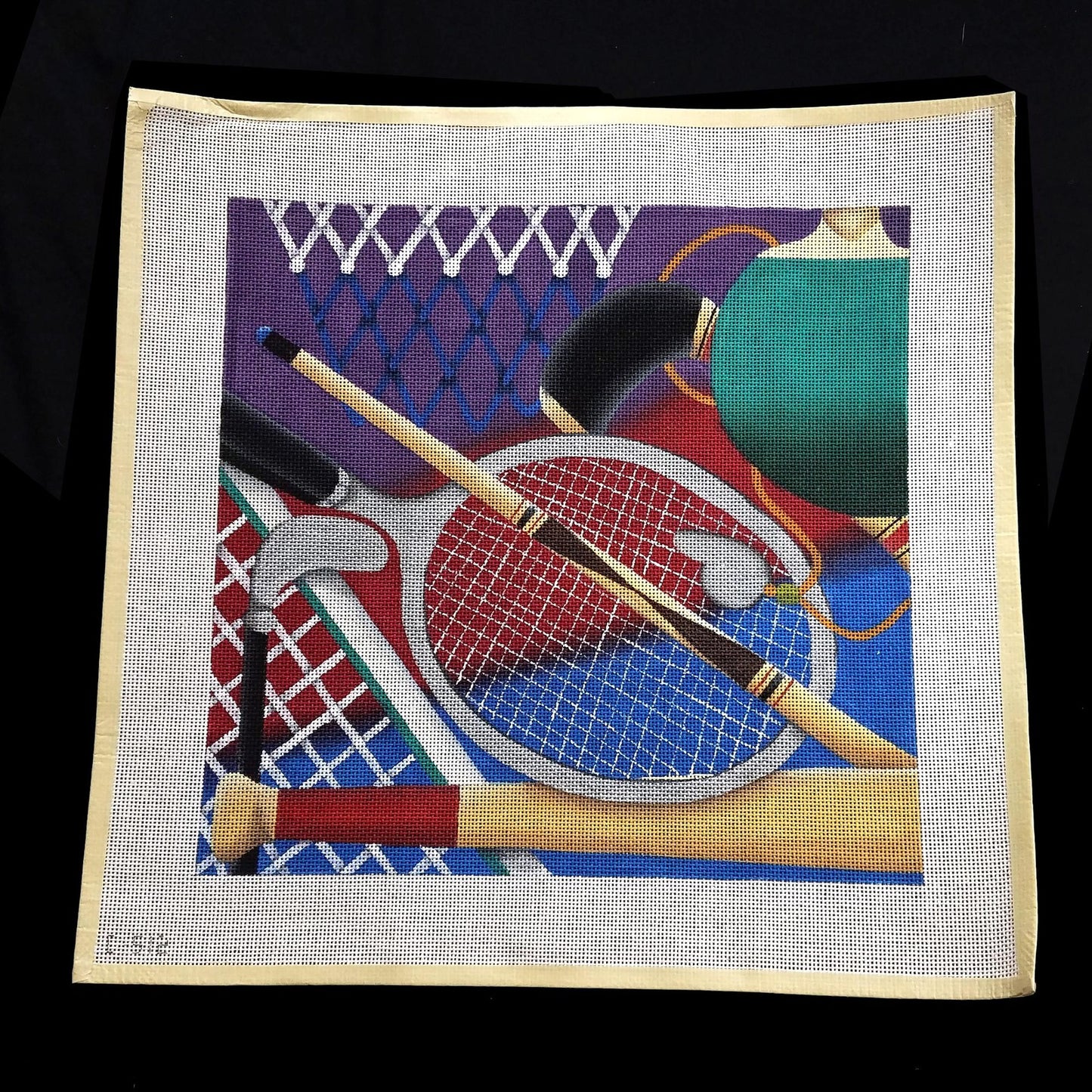 JB DESIGNS NEEDLEPOINT CANVAS: SPORTS THEME TENNIS, POOL, BASKETBALL BM1