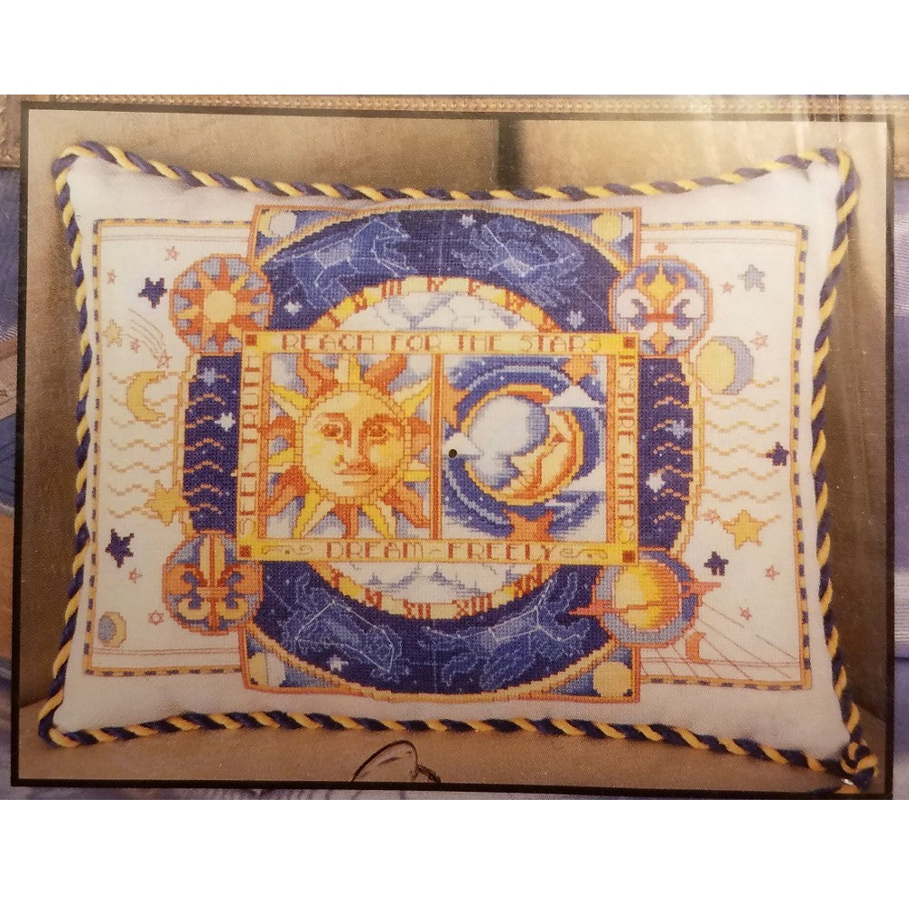 BUCILLA COUNTED CROSS STITCH KIT: CELESTIAL PICTURE/PILLOW DB2