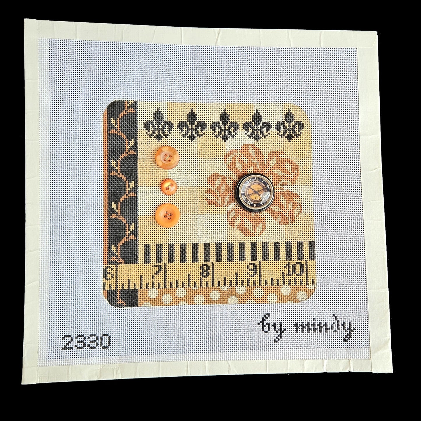 MINDY NEEDLEPOINT CANVAS: WHIMSICAL ABSTRACT SEWING NOTION BOX LID BM1