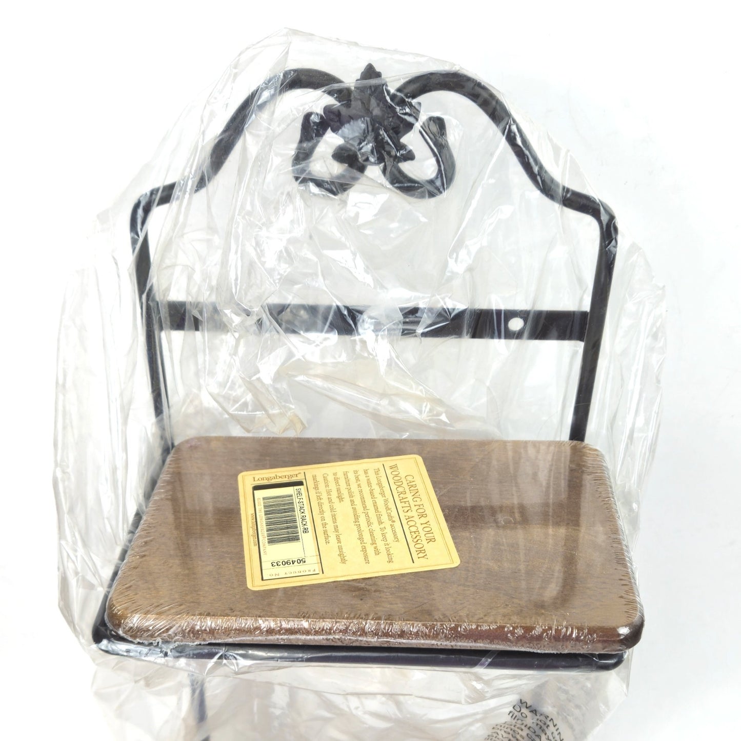 LONGABERGER WROUGHT IRON STACK RACK W/ WOOD SHELVES & 3 HOOKS NIB2