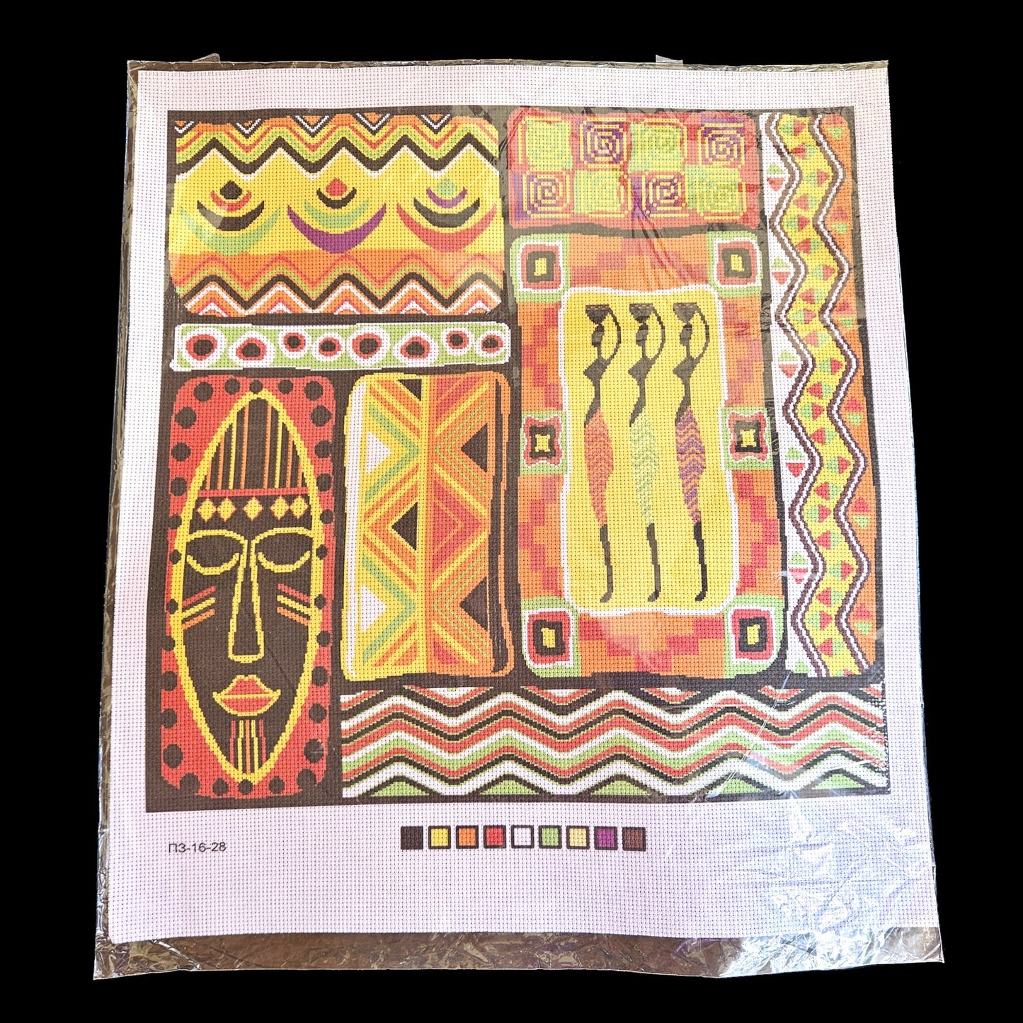 VIBRANT COLORED STAMPED IMAGE ON CROSS STITCH AIDA: AFRICAN THEME BM1