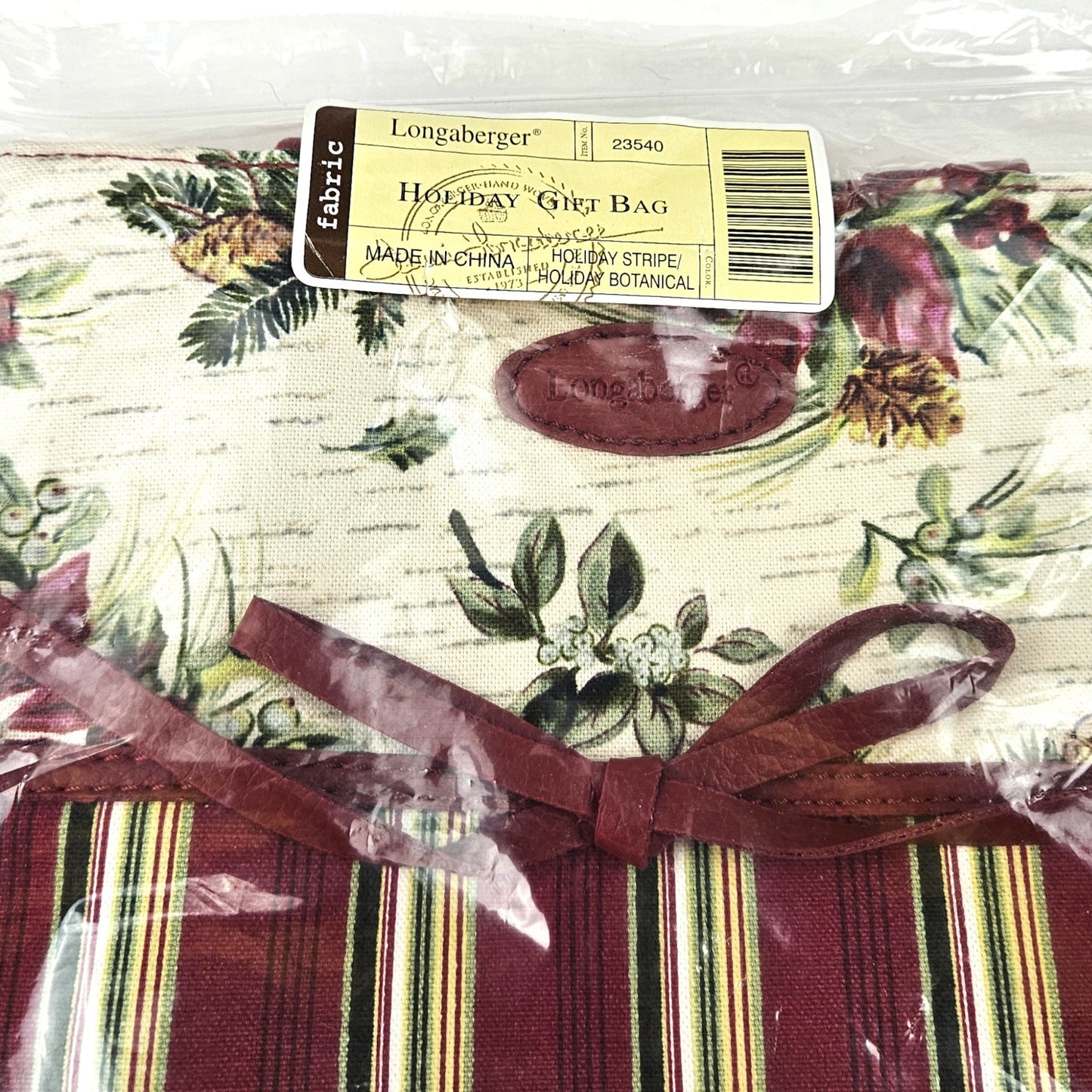 LONGABERGER HOLIDAY FABRIC GIFT BAG: HOLIDAY STRIPE / HOLIDAY BOTANICAL NEW2