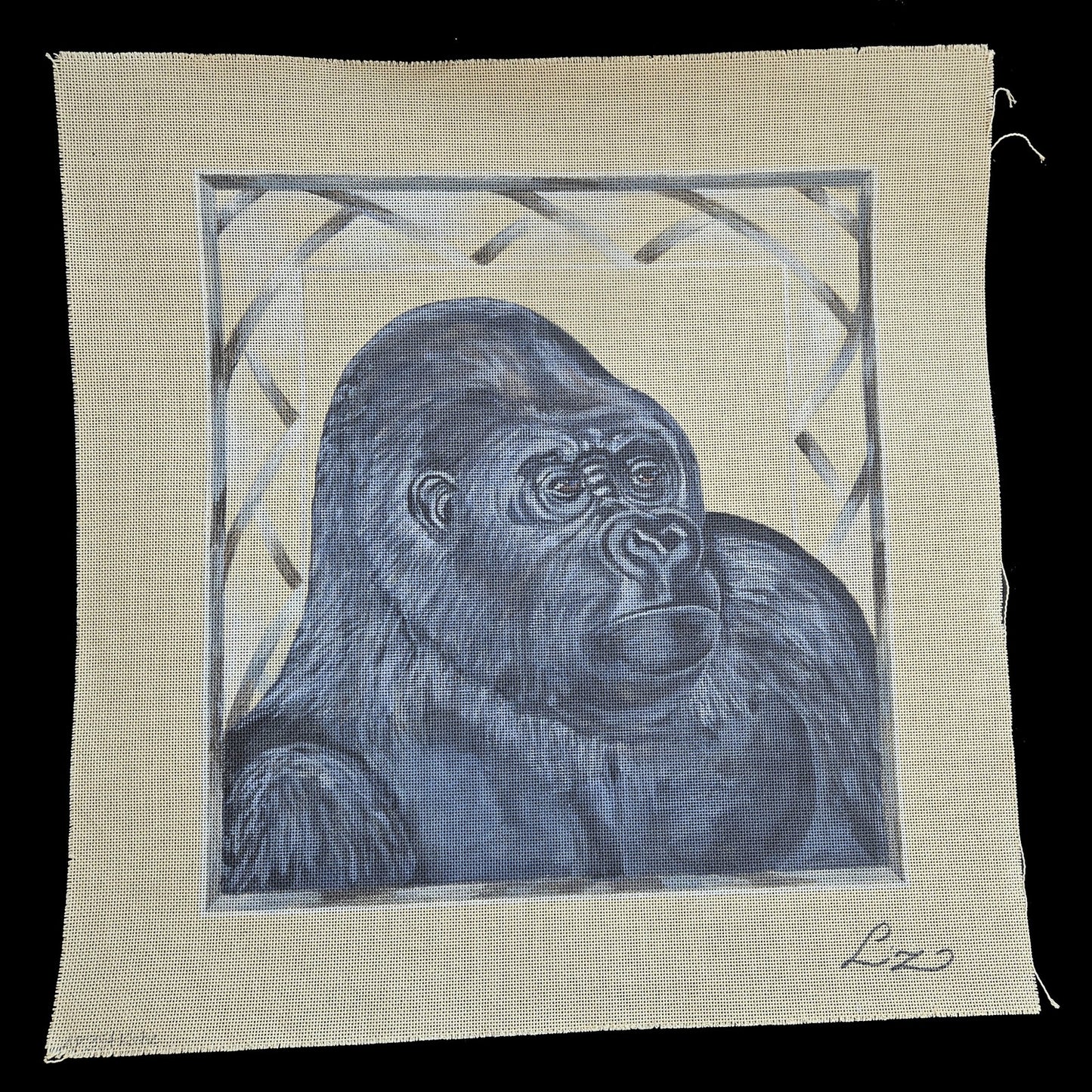 LIZ GOODRICK DILLON HAND PAINTED NEEDLEPOINT CANVAS: GORILLA APE MONKEY GG1