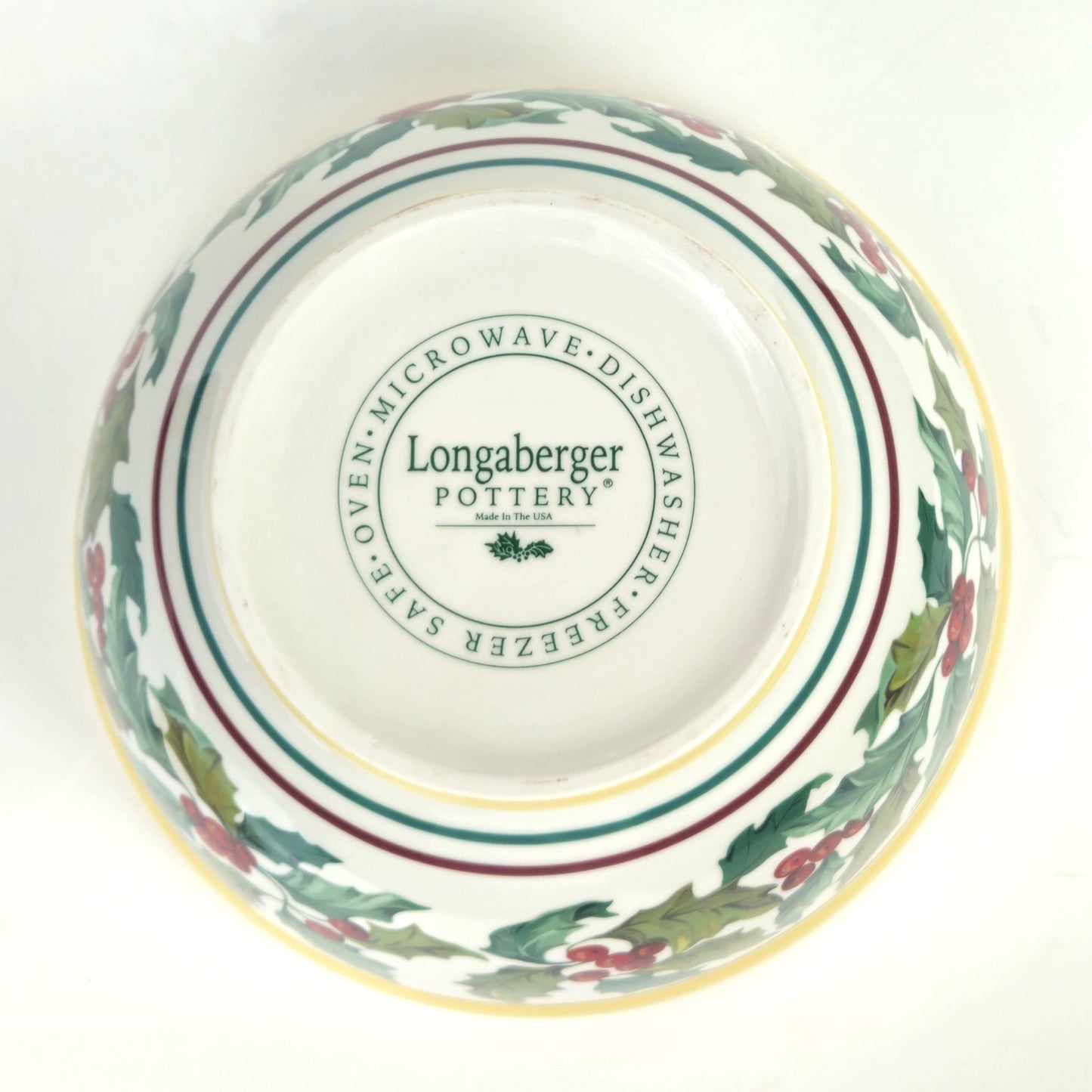 RETIRED LONGABERGER POTTERY: CHRISTMAS AMERICAN HOLLY LG SERVING BOWL NIB2