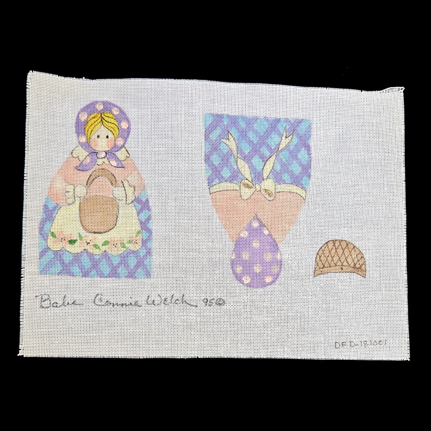 CONNIE WELCH HAND PAINTED NEEDLEPOINT CANVAS: 3D DOLL / DOOR STOP BM1