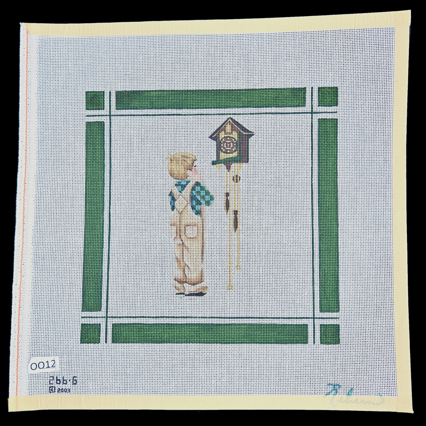 REBECCA HAND PAINTED NEEDLEPOINT CANVAS: BOY & CUCKOO CLOCK BM1