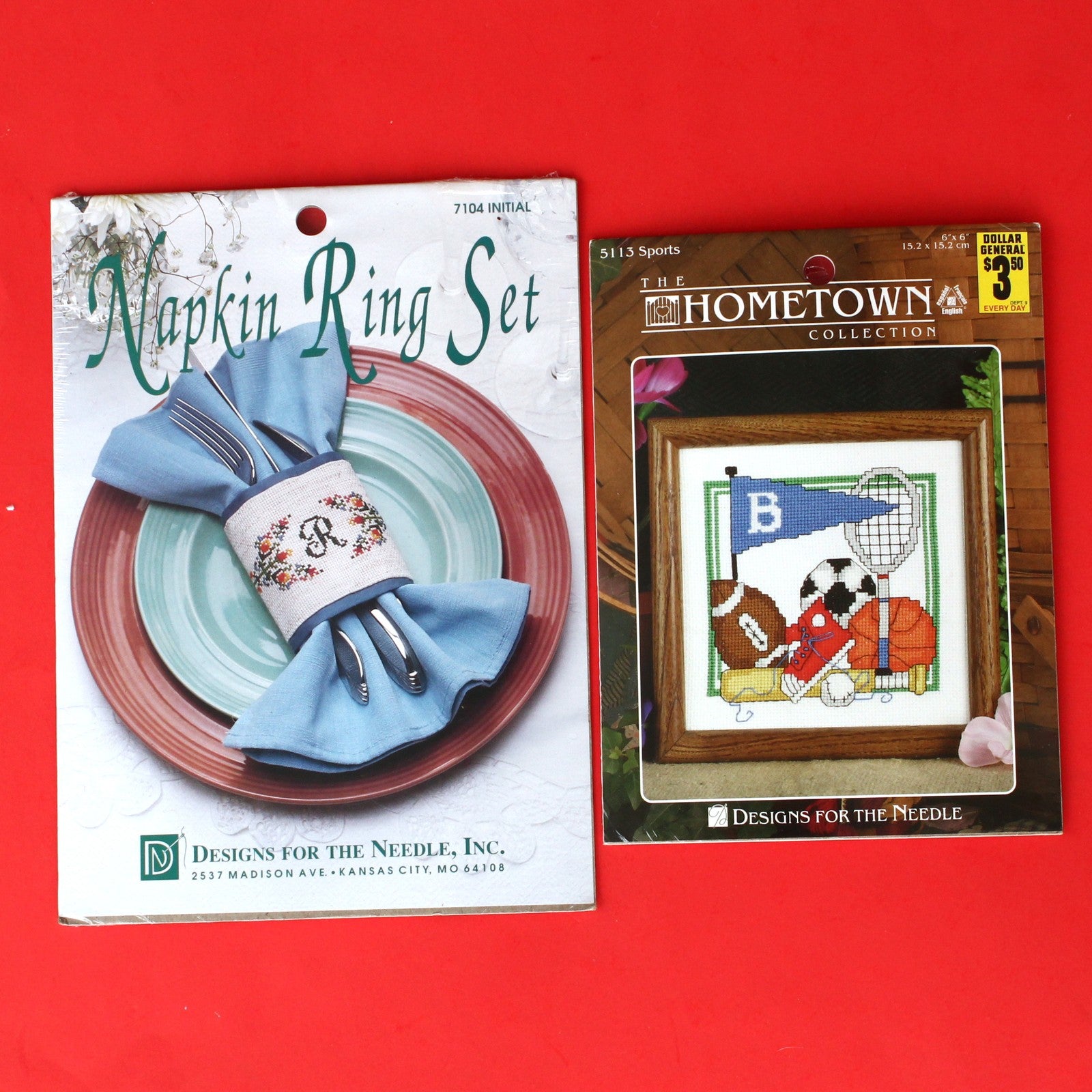 4 COUNTED CROSS STITCH KIT LOT:  BOOKMARK, SPORTS, NAPKIN RING, ANTIQUE   BM3