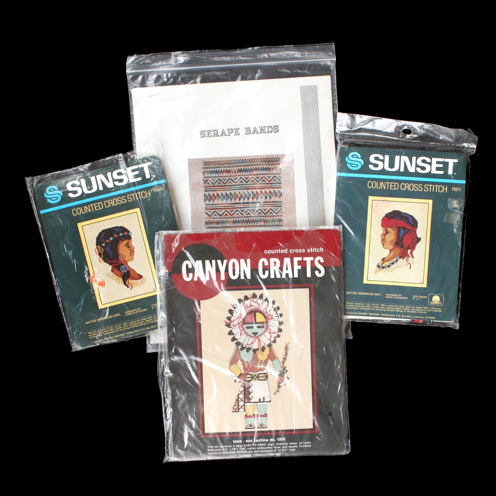 3 CROSS STITCH NEEDLEWORK KIT LOT:  SOUTHWESTERN NATIVE AMERICAN THEME   BM0