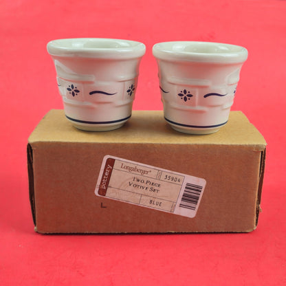 LONGABERGER POTTERY:  WOVEN TRADITIONS 2 PK VOTIVE CANDLE HOLDERS BLUE0