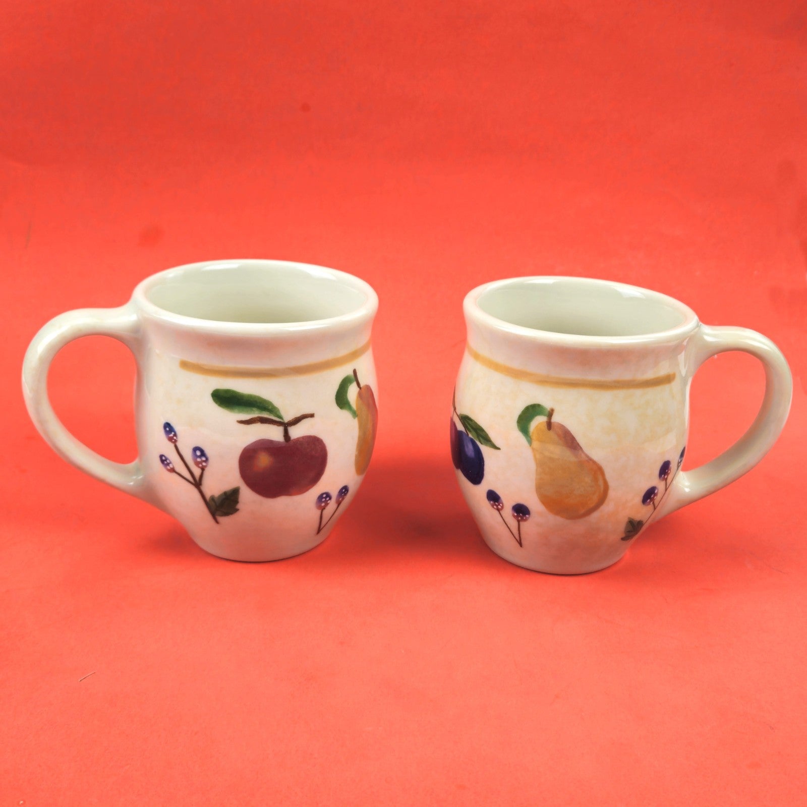 2 LONGABERGER FRUIT MEDLEY VITRIFIED POTTERY 16 OZ MUGS1