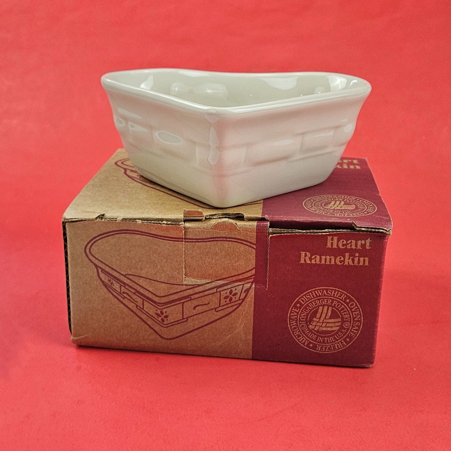 RETIRED LONGABERGER POTTERY:  HEART RAMEKIN CANDY CONDIMENT DISH IVORY  NIB0