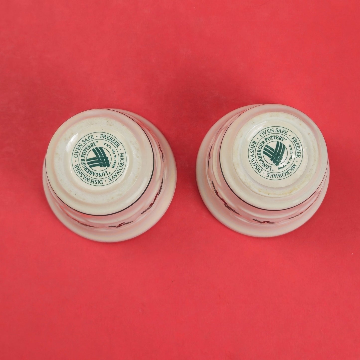 RETIRED LONGABERGER POTTERY: 2 CHRISTMAS TRADITIONAL HOLLY VOTIVE CANDLE HOLDERS2