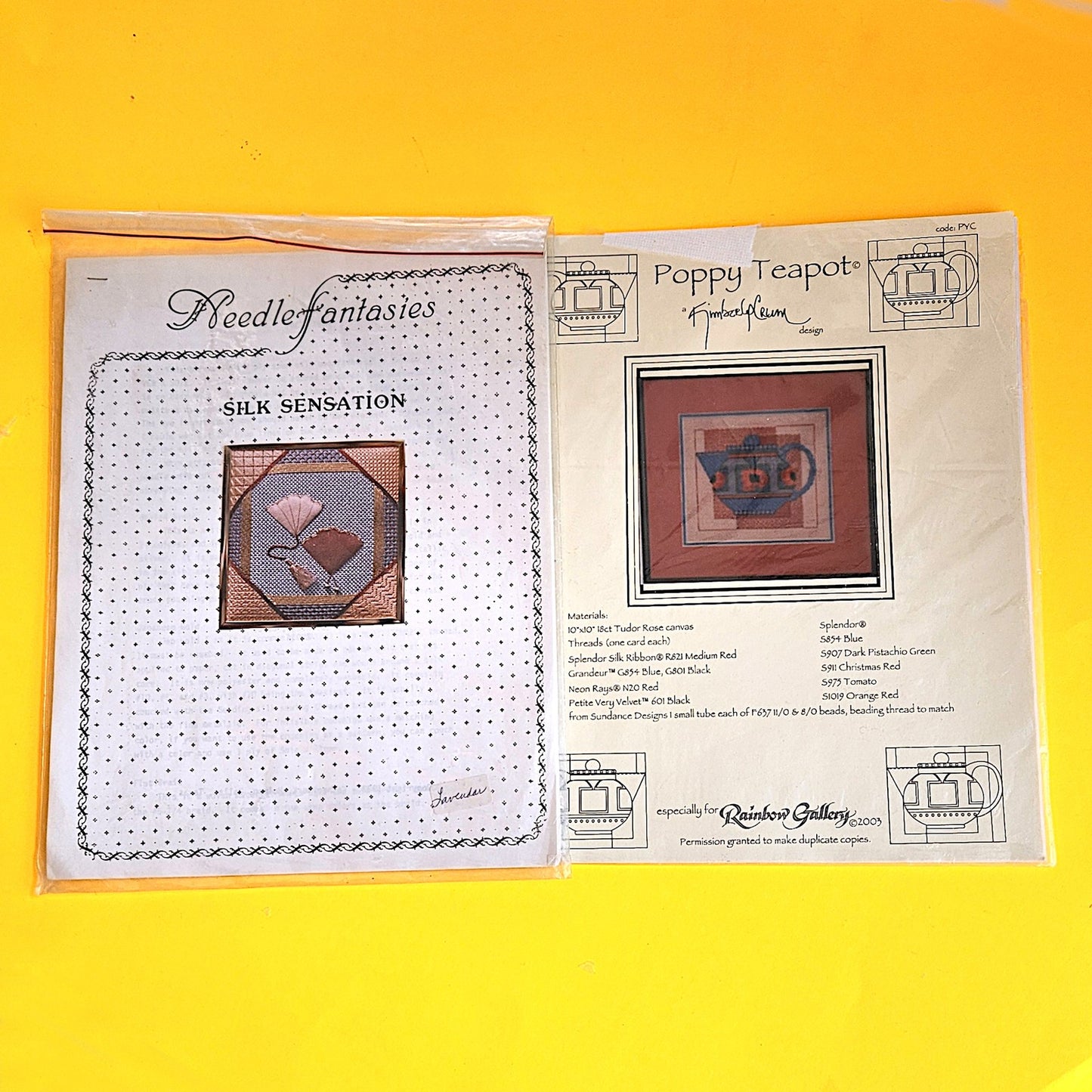 6 EMBROIDERY CHARTS:  PLAYING CARDS, DANCE STAMP, TEAPOT, BROKEN STAR    BM2