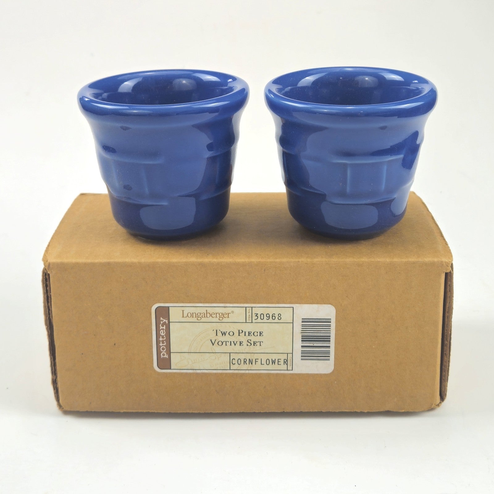 RETIRED LONGABERGER POTTERY:  CORNFLOWER 2 PK VOTIVE CANDLE HOLDERS0