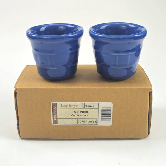 RETIRED LONGABERGER POTTERY:  CORNFLOWER 2 PK VOTIVE CANDLE HOLDERS0
