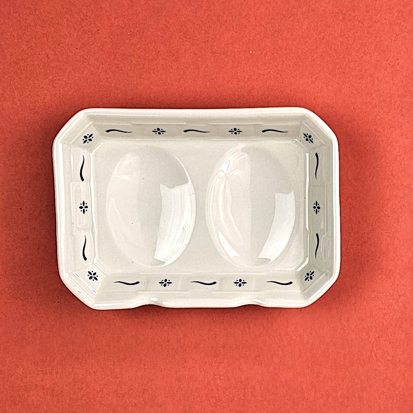 LONGABERGER POTTERY:  WOVEN TRADITIONS BLUE DOUBLE SPOON REST0