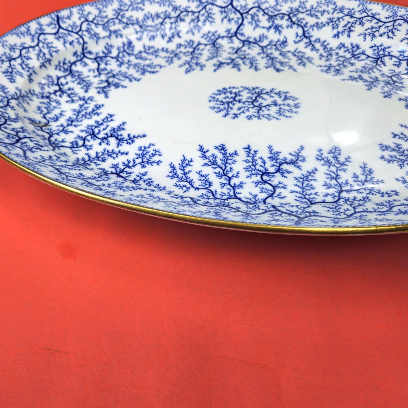 MINTON 1800s HAND PAINTED BLUE SEAWEED FIBRE PLATTER ENGLAND9