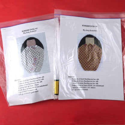 2 NEEDLEPOINT CANVAS, STITCH GUIDE, & THREADS:  KOKESHI DOLLS     BM0