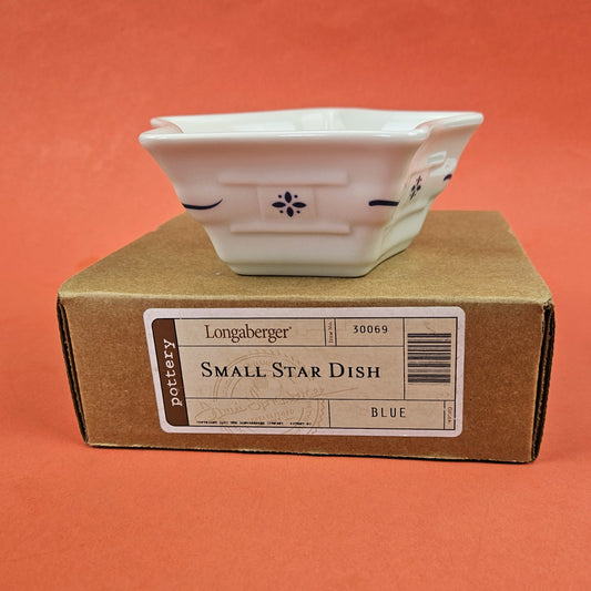LONGABERGER POTTERY:  WOVEN TRADITIONS BLUE SMALL STAR DISH  NIB0