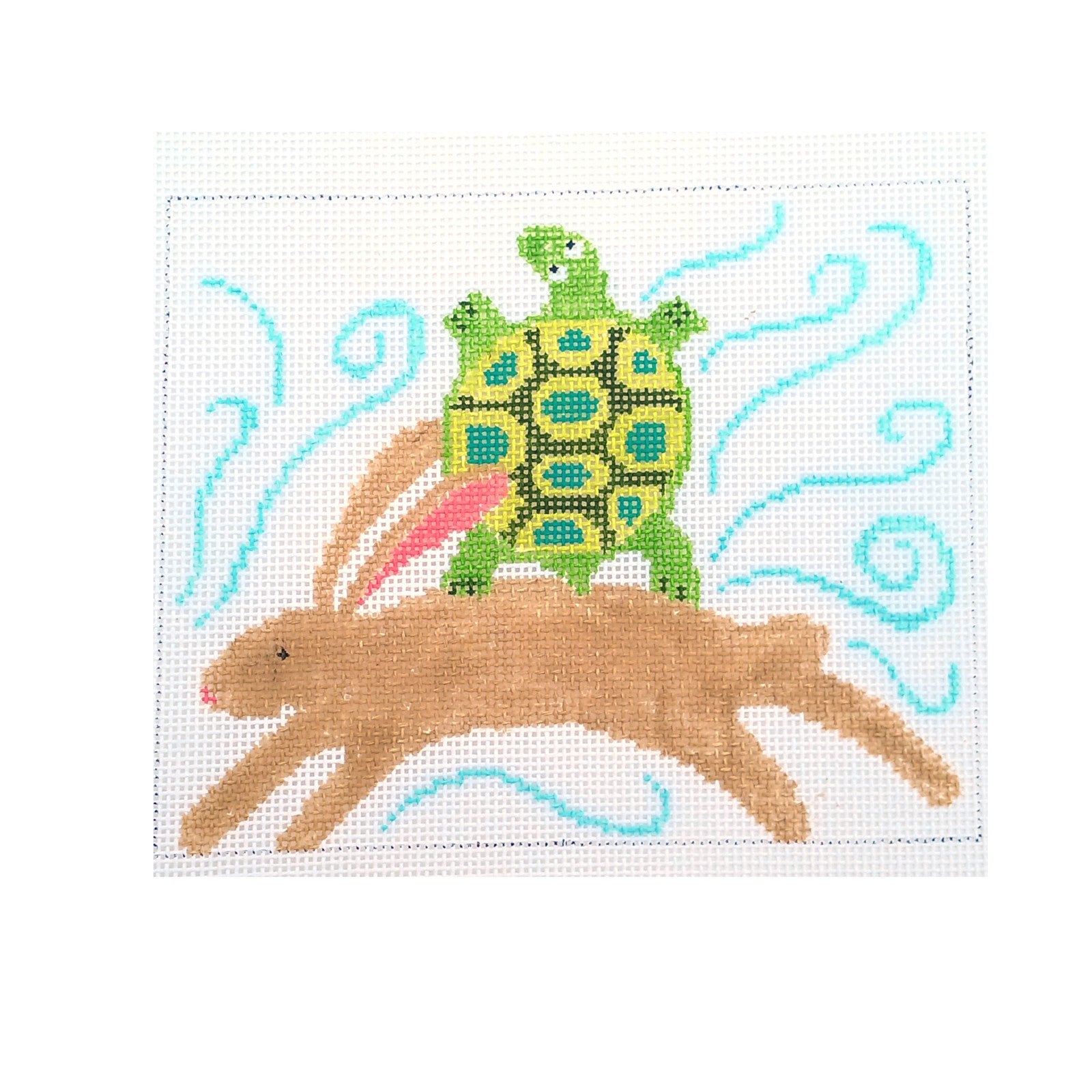 HAND PAINTED NEEDLEPOINT CANVAS:  TORTOISE & THE HARE AESOP'S FABLE    BM0
