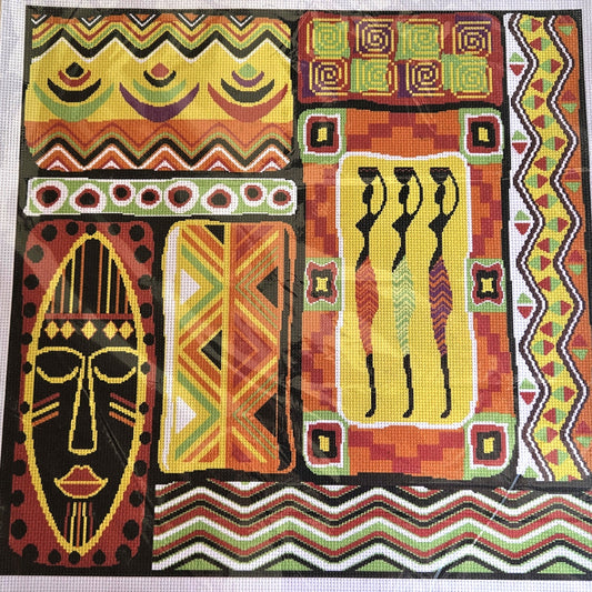 VIBRANT COLORED STAMPED IMAGE ON CROSS STITCH AIDA:  AFRICAN THEME  BM0