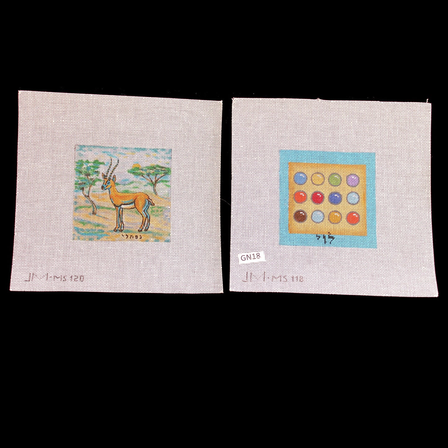 JULIE MAR NEEDLEPOINT CANVAS LOT:  JUDAIC GEM BREASTPLATE & GAZELLE   BM0