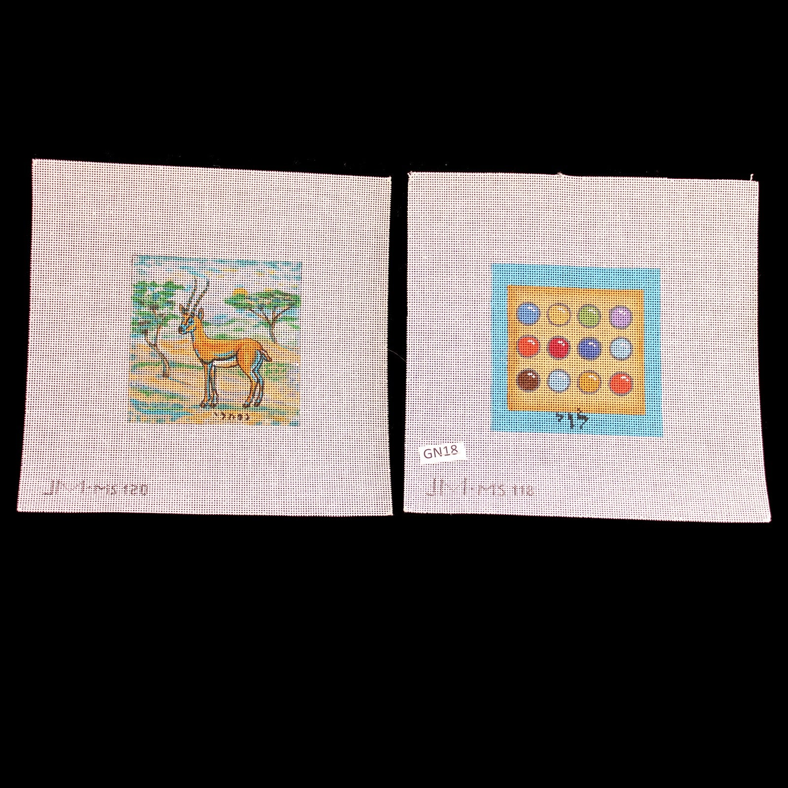 JULIE MAR NEEDLEPOINT CANVAS LOT:  JUDAIC GEM BREASTPLATE & GAZELLE   BM0
