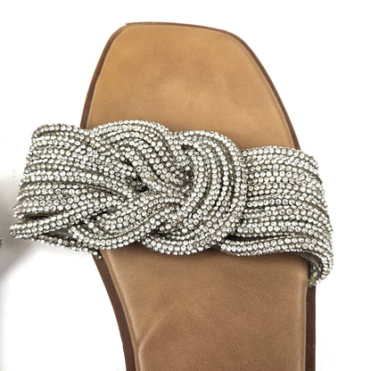 STEVE MADDEN WOMEN'S ADORE GLITTERY RHINESTONE KNOT FRONT SLIDE SANDAL  9M3