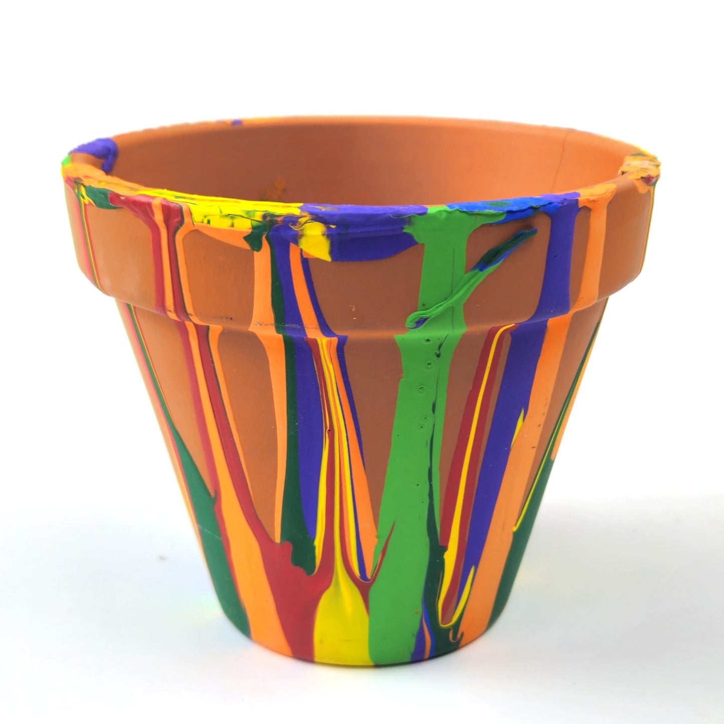 HAND PAINTED CLAY FLOWER POT:  PRIMARY CIRCUS COLORS1