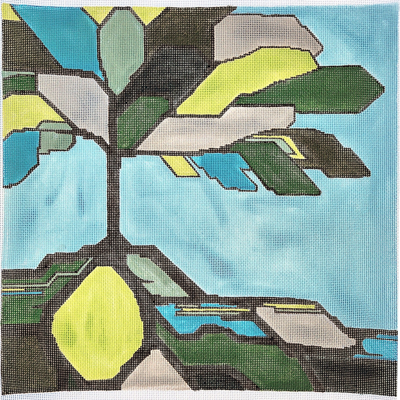 OOAK NEEDLEPOINT CANVAS: ABSTRACT STAINED GLASS TREE OF LIFE     BM0