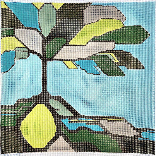 OOAK NEEDLEPOINT CANVAS: ABSTRACT STAINED GLASS TREE OF LIFE     BM0