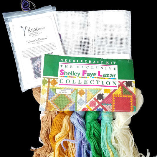 2 NEEDLECRAFT KITS:  CROSS STITCH CUSHION, NEEDLEPOINT COSMIC DREAM   FH0