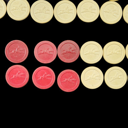 178 VINTAGE CLAY POKER CHIPS HORSE RACING / JOCKEY EMBOSSED: RED, WHITE, BLUE8