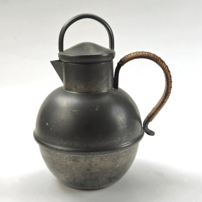 VINTAGE NASCO PEWTER TEAPOT #203 WITH RATTAN HANDLE2
