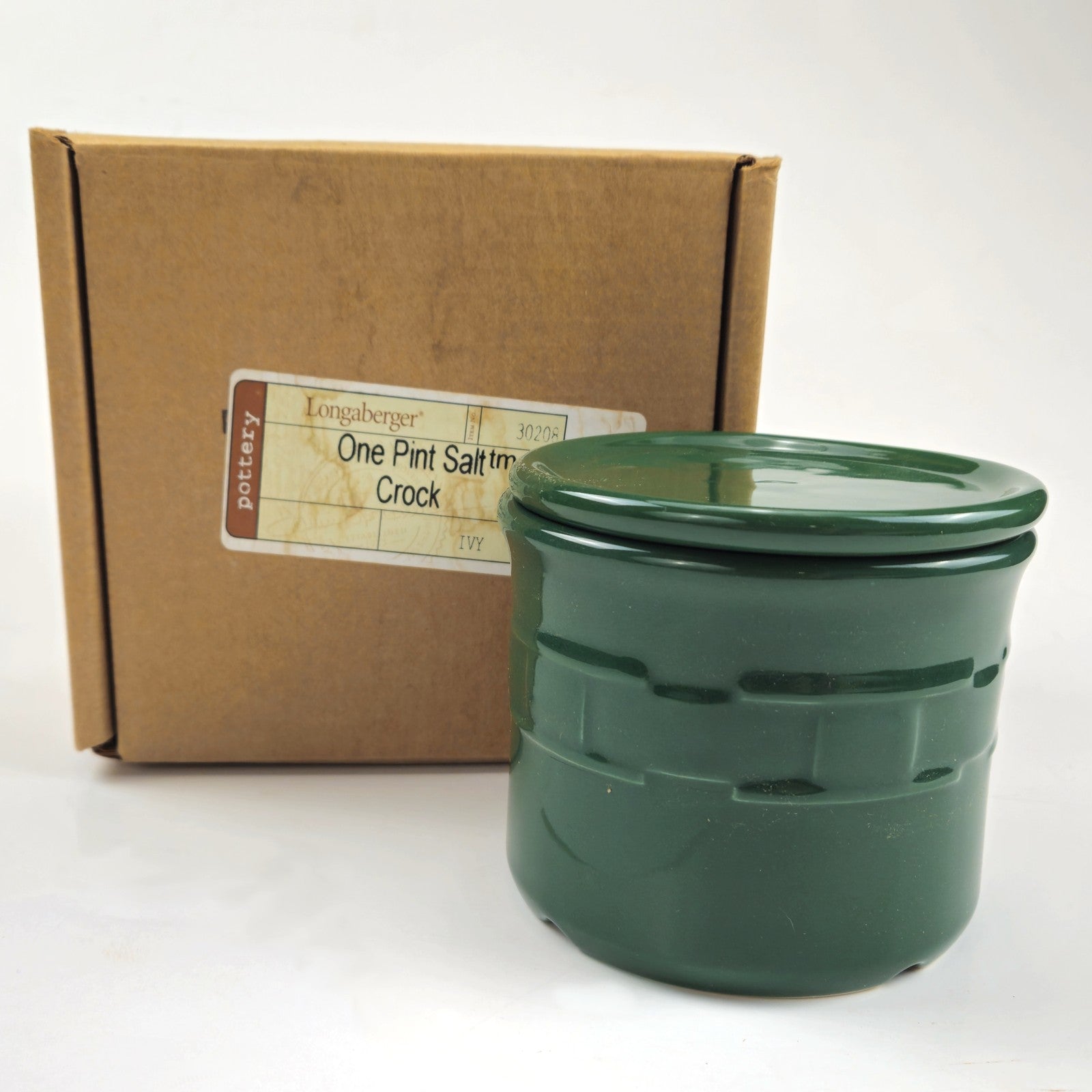 RETIRED LONGABERGER POTTERY:  1 PINT SALT CROCK & LID / COASTER  IVY0