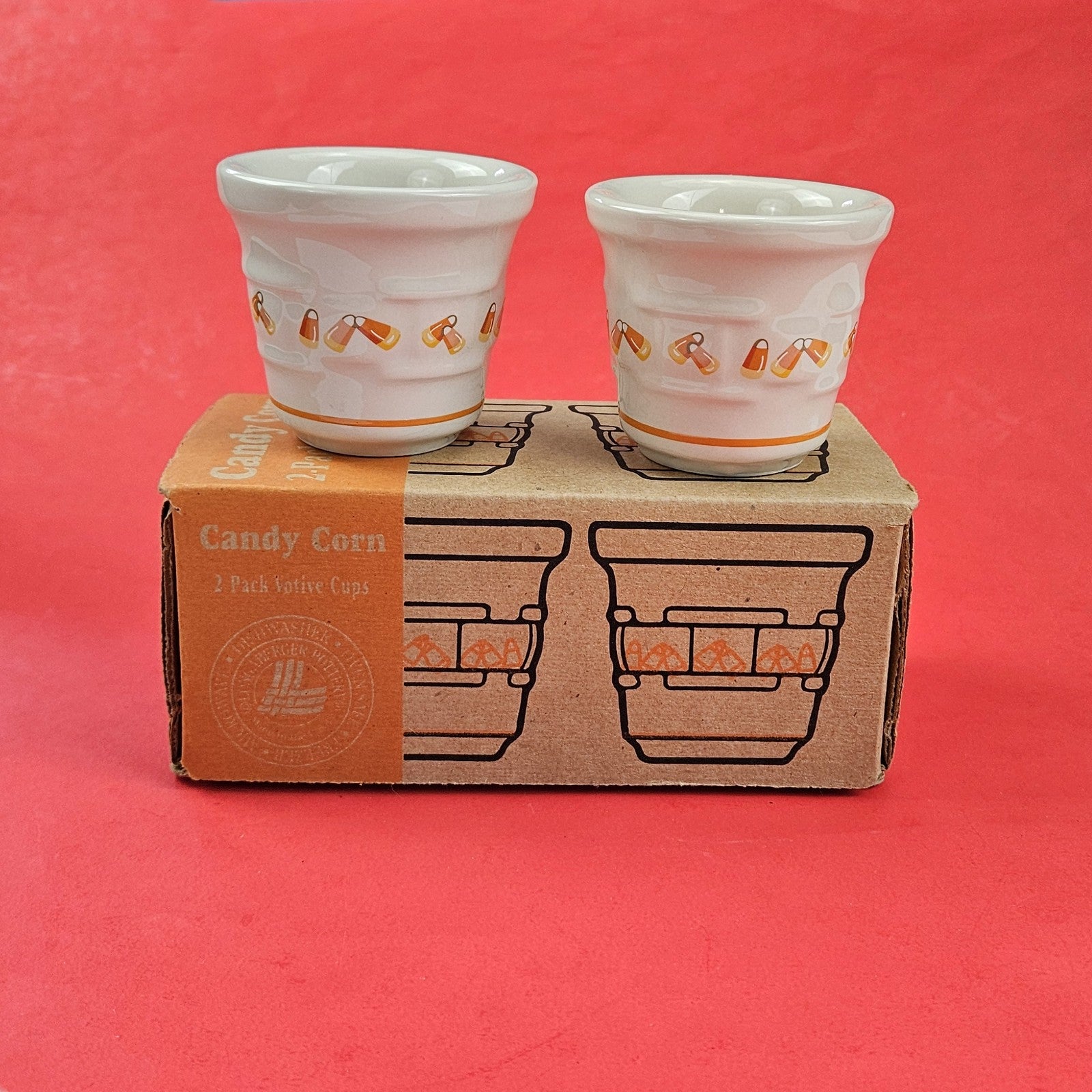 RETIRED LONGABERGER POTTERY:  HALLOWEEN CANDY CORN 2 PK VOTIVE CUPS0