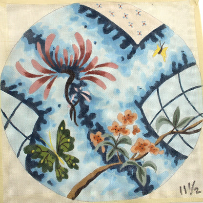 BEAUTIFUL HP NEEDLEPOINT CANVAS:  FLORAL BUTTERFLY ABSTRACT SEAT COVER  BM0