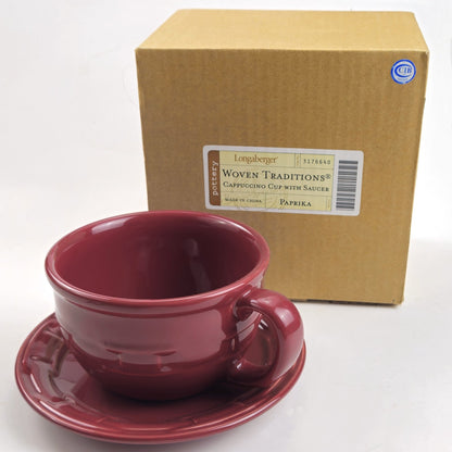 RETIRED LONGABERGER POTTERY:  WT CAPPUCCINO CUP & SAUCER PAPRIKA NIB0