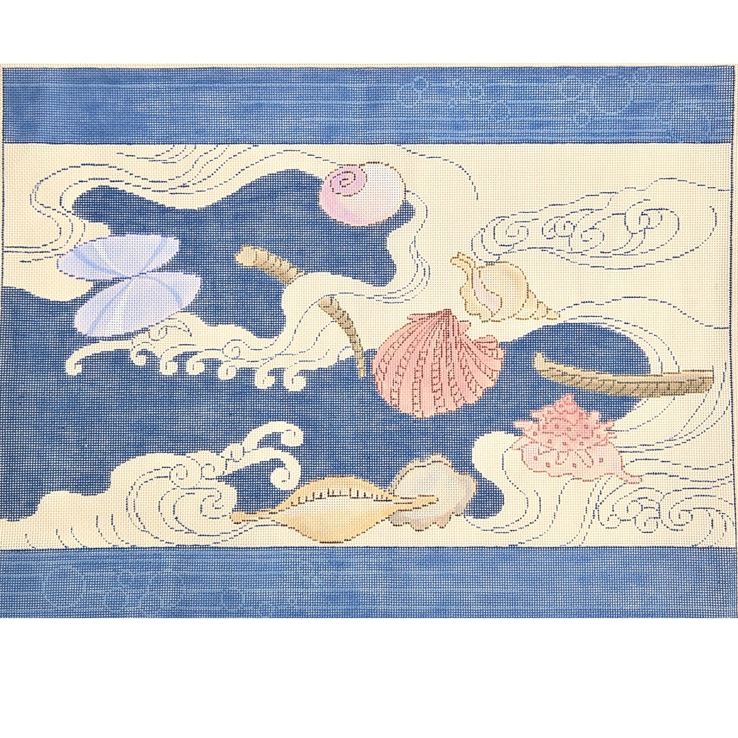 LARGE JUELL DESIGNS NEEDLEPOINT CANVAS:  SEASHELL OCEAN THEME     BM0