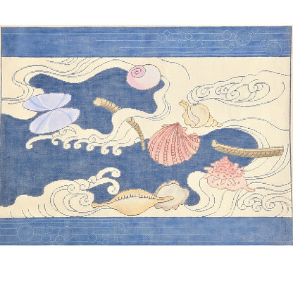 LARGE JUELL DESIGNS NEEDLEPOINT CANVAS:  SEASHELL OCEAN THEME     BM0