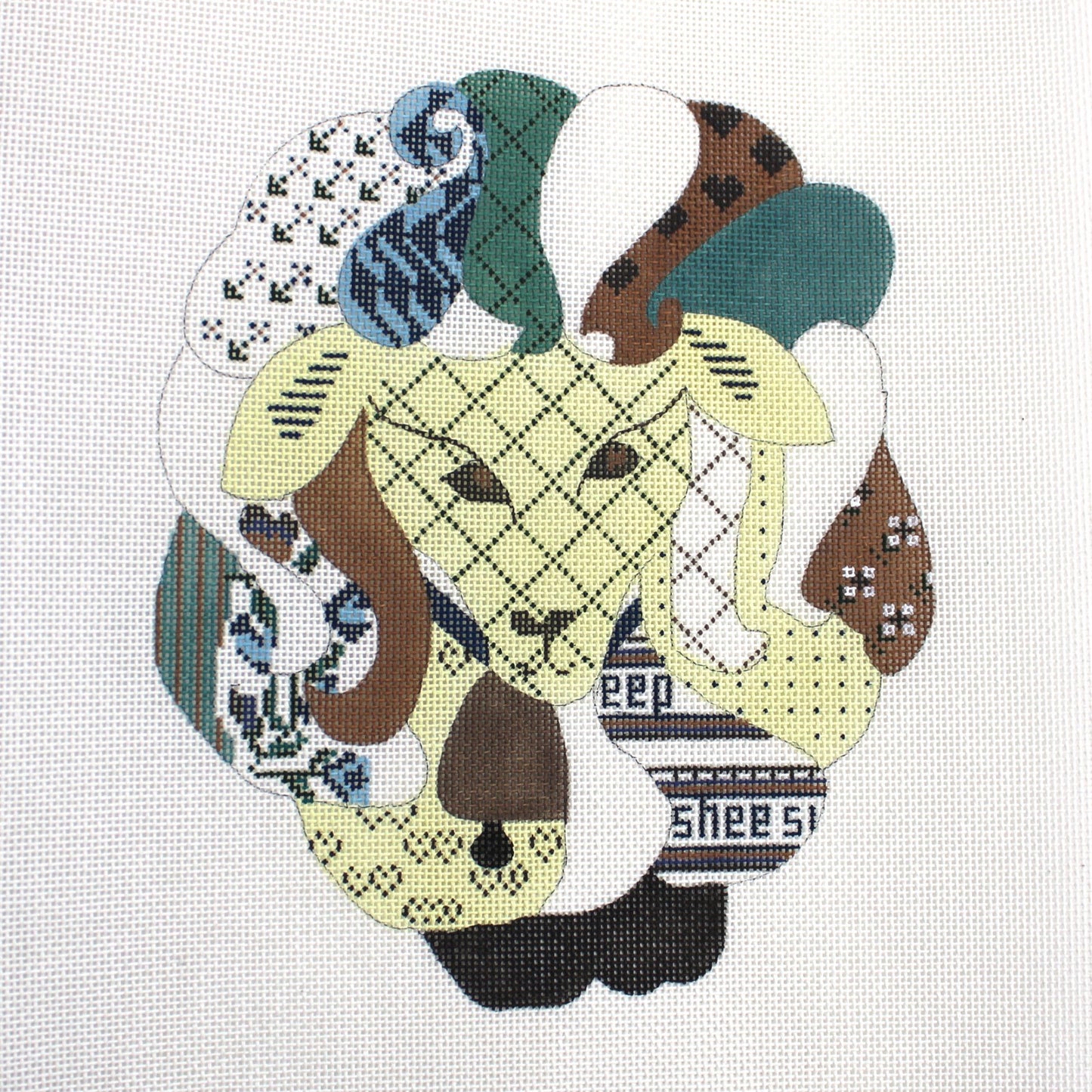 TS DESIGNS HAND PAINTED NEEDLEPOINT CANVAS:  ABSTRACT SHEEP PILLOW DESIGN     BM2