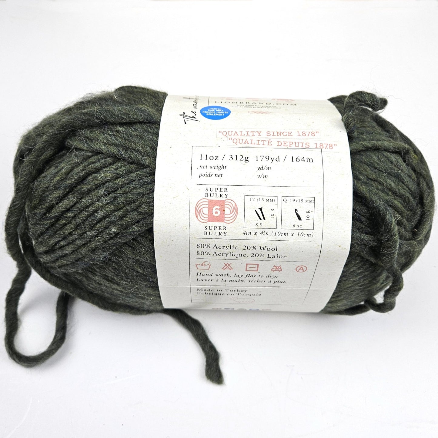 LARGE 11 OZ SKEIN LION BRAND WOOL EASE YARN:  OLIVE1