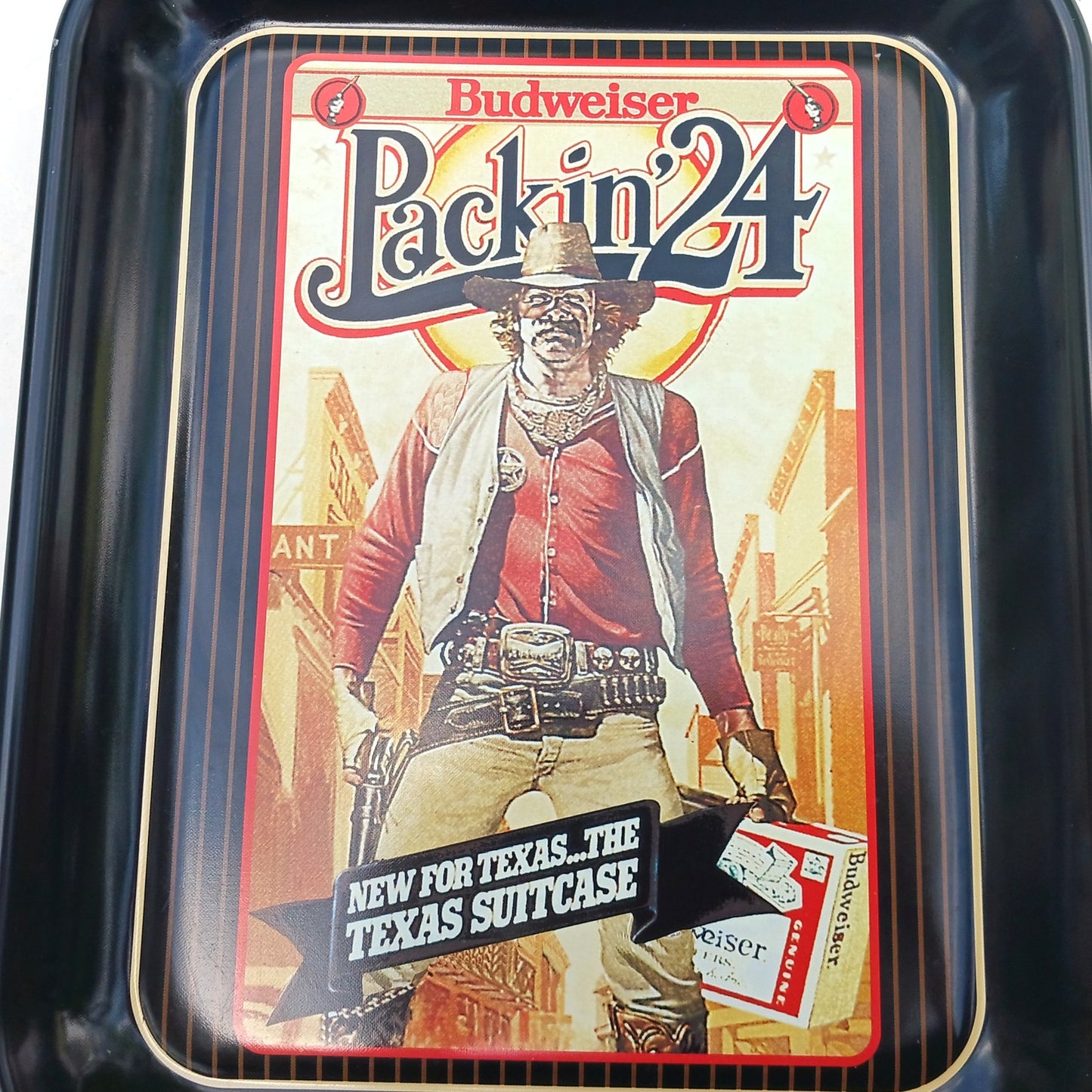1997 ADVERTISING BUDWEISER PACK IN '24 TEXAS SUITCASE SERVING TRAY    LF0