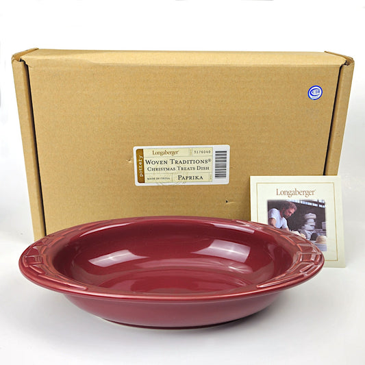 RETIRED LONGABERGER POTTERY:  WOVEN TRADITIONS CHRISTMAS TREATS DISH PAPRIKA NIB0