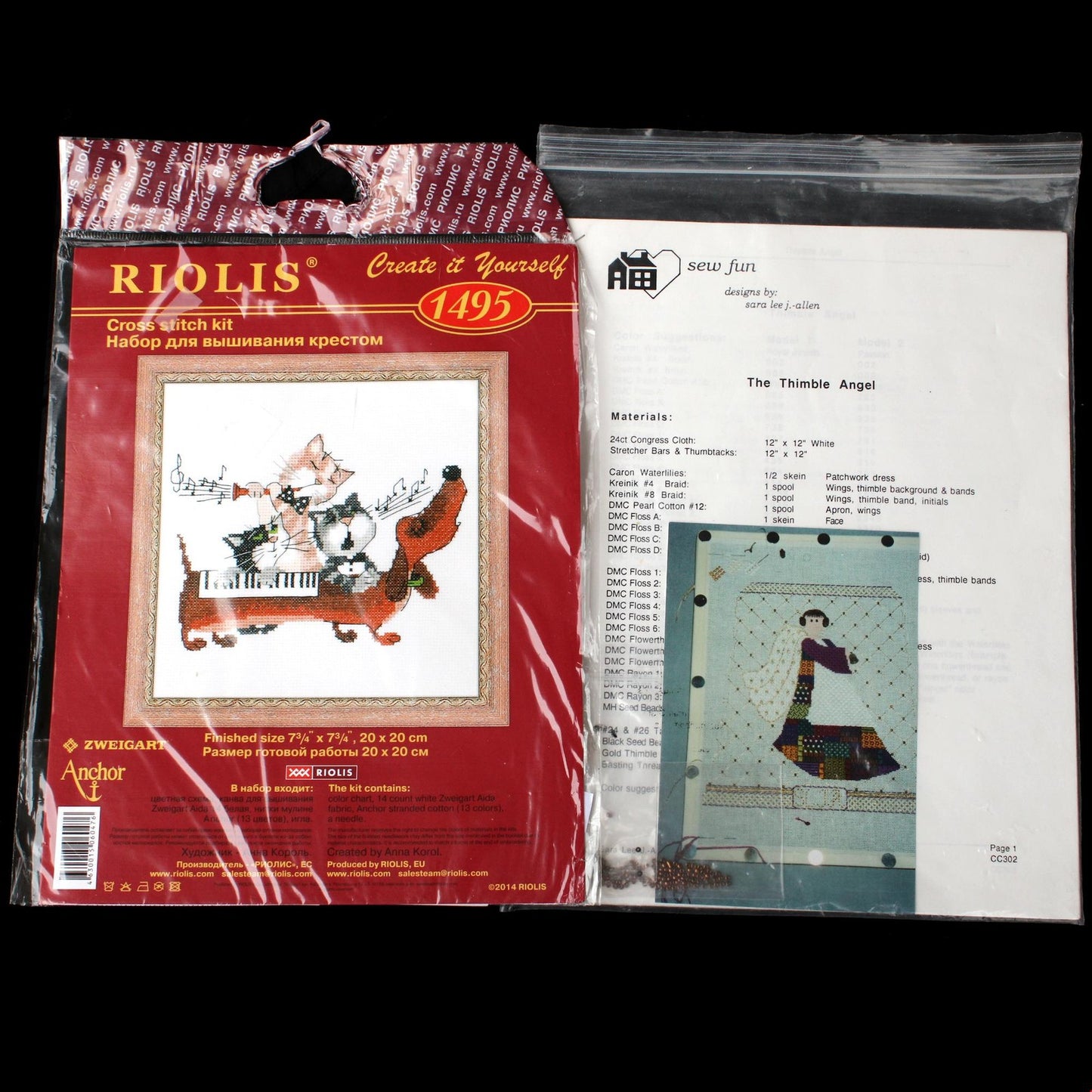 4 GOODY LOT NEEDLE WORK KITS/SG:  ANIMAL, BELT BUCKLE, THIMBLE ANGEL  BM1